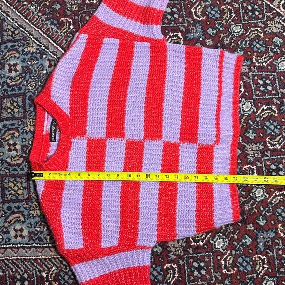 BLANKNYC Good Mood Striped Sweater Small Red Purple Cream Chunky Knit Oversized - Picture 5 of 9